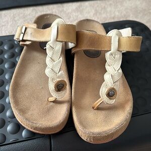 Freebird Beige and Tan Braided Leather Thong Sandals